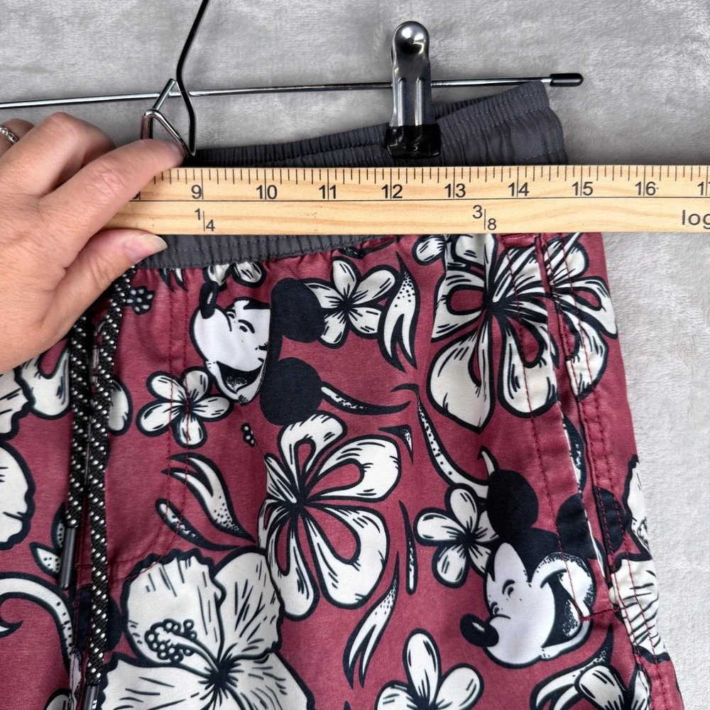 Neff Disney Mickey Mouse Swim Trunks‎ Mens Small Maroon Floral Hibiscus Shorts
